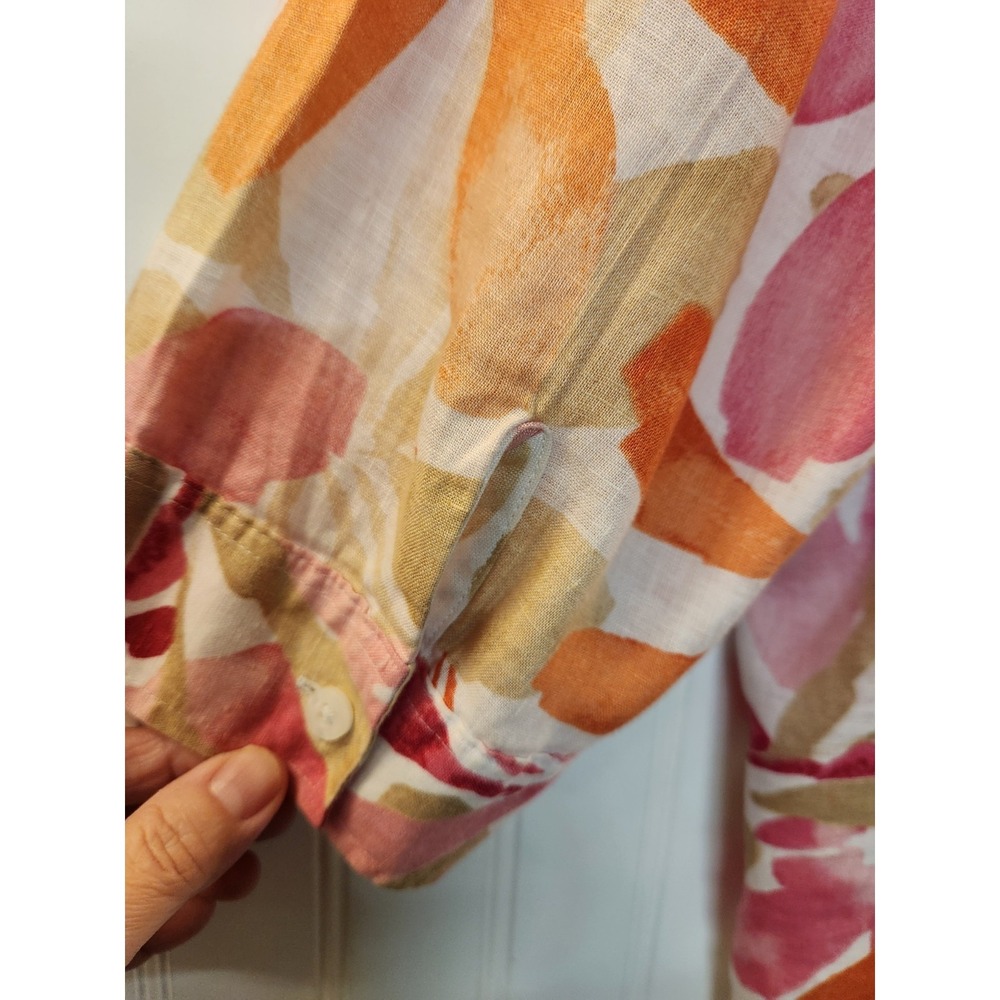 Chico Women's Orange Floral Linen Button-Up Shirt Size 2XL 3/4‎ Sleeve Summer - Picture 5 of 12